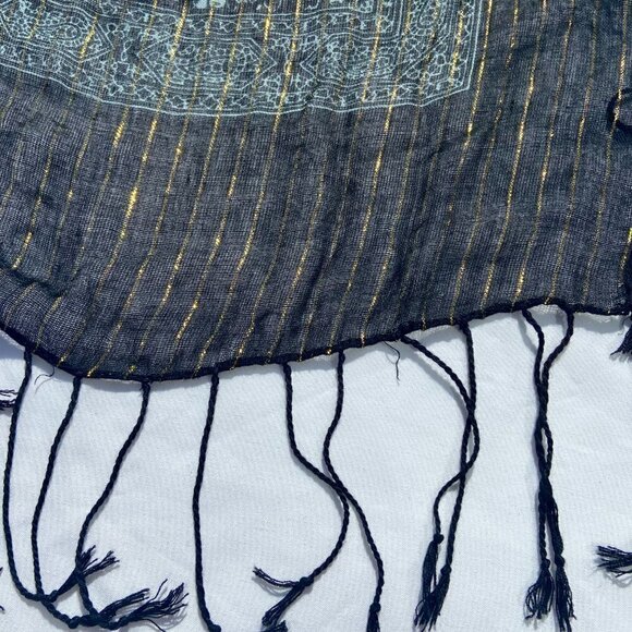 Black and Silver with Gold Metallic Pinstripe Scarf with Fringe - Picture 5 of 7